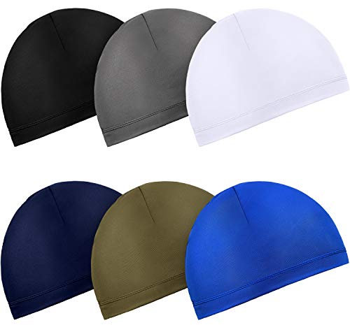 Boao 6 Pieces Skull Caps Helmet Liner Sweat Wicking Thermal Running Beanie Cycling Skull Caps for Men Women (Black, Grey, Dark Blue, White, Army Green, Navy)