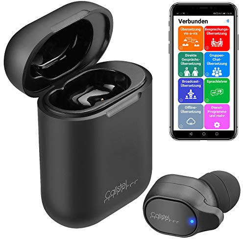 Callstel Live Translator: 2in1-Live-Übersetzer und In-Ear-Mono-Headset mit Powerbank-Box & App (simultan Übersetzer, Translator, Buds)