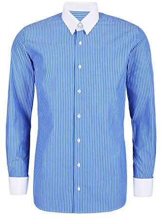 Schaeffer Hemd Regular Cut Streifen blau Tab Kragen weiß, Größe: L