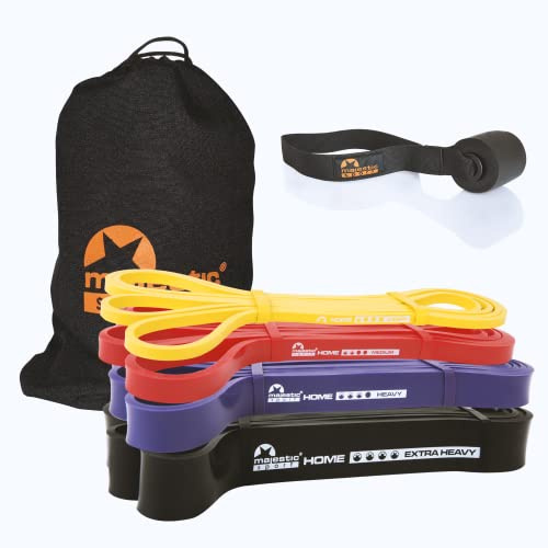 MAJESTIC SPORT Home Band, fitnessband set, 100% latex, 4 styrkor (motståndsband set, motståndsband styrketräning, tera band set, pull-up band, sportband, gummiband sport)