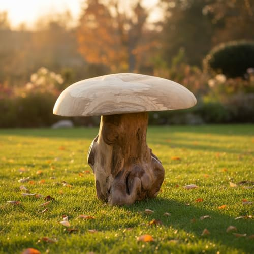 Kinaree Wurzelholz Skulptur Pilz Klein ca. 40 cm – Handgefertigte Holz Skulptur aus Teak-Wurzelholz – Dekorativer Pilz für Garten, Terrasse & Wohnraum – Unikat