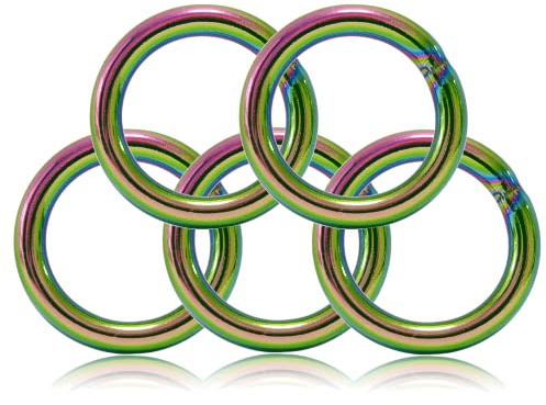 Ganzoo O-Ring Stahl 20 mm, 5er Set für DIY, geschweißt und nichtrostend, Regenbogen/Rainbow, 5 mm Ringstärke, Hardware für Hunde-Leine und Hunde-Halsband, universell für Befestigung und Anhänger