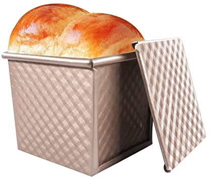 OGIBRIDI Bread Toast Mold with Cover Non-Stick Mini Pullman Loaf Tin with Lid Aluminum Alloy Square Loaf Pan Toast Bread Box Cube Bread Tins Sandwich Loaf Bread Pan for Baking 0.55bl