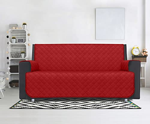 HomeLife Couch Überzug 4 Sitzer - Sofabezug Wasserabweisend, Waschmaschinenfest & mit Antirutsch Beschichtung - Sofa Überzug aus Baumwolle -Rot (230-240cm x 55cm)