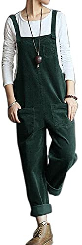 Chahuer Tuta da Donna in Velluto a Coste Arte Letteraria Salopette retrò Salopette Salopette con Tasca Frontale Verde M