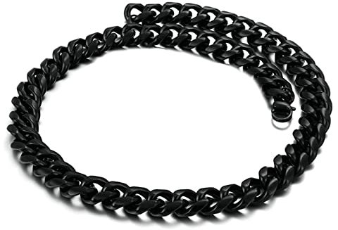 Beydodo Männer Kette 55CM ohne Anhänger, 9MM Panzerkette Hip Hop Kette Edelstahl Halskette Schwarz für Charms
