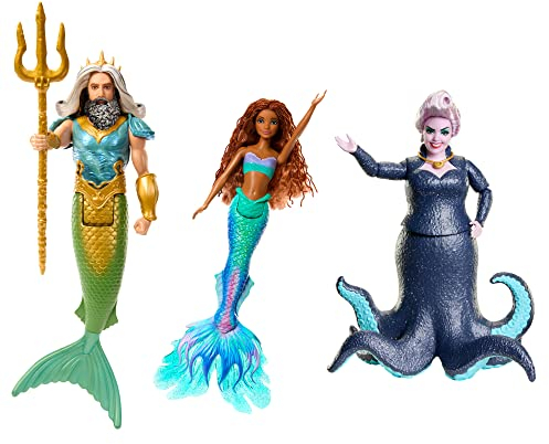DISNEY Arielle, die Meerjungfrau - König Triton, Ursula und Arielle in bekannten Outfits, beweglich und mit abnehmbaren Accessoires, für fantasievolles Spielen und Sammeln, ab 3 Jahren, HND28