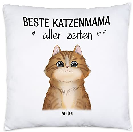 Kiddle-Design Katzenbesitzer Kissen inkl. Füllung Personalisiert Geschenk Katzenmama Katzenliebhaber Katzenhalter Cat Mom Katzenfreund Haustier