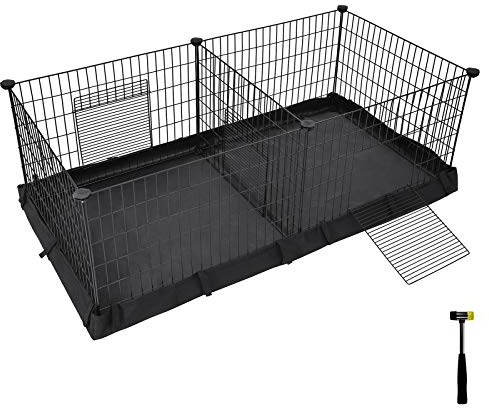 SONGMICS Gehege für Meerschweinchen, Kleintiergehege, Freilaufgehege, mit Trennwand, 2 Separate Bereiche, mit Boden aus Gewebe, 3 Türen, 123 x 63 x 46 cm, schwarz LPI07H