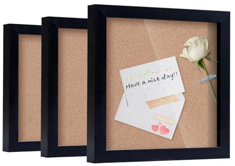 Muzilife 8x8 Shadow Box Picture Frame 3-Pack Wood 3D Picture Frame with Glass Cover Display Case for Medals, Wedding Memories, Tickets, and Photos, Black