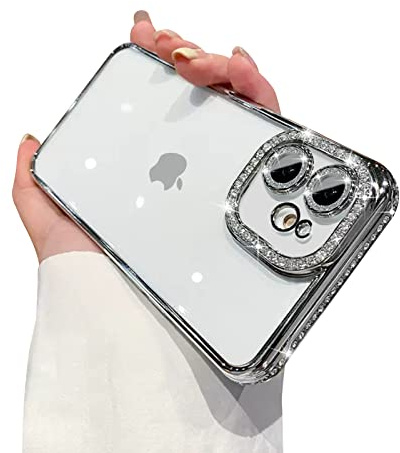 Ownest Compatibile con Telefono iPhone 11 Custodia Flash Diamond Protezione Fotocamera Cristallo Lucido Trasparente Custodia per Telefono Cellulare Antiurto Cover per iPhone 11 6.1''-D'argento