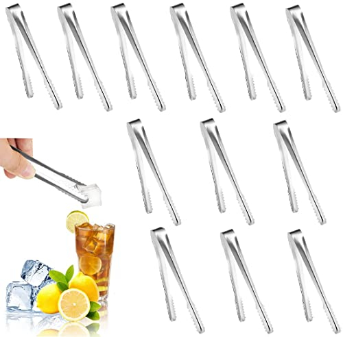 SJBAUTYO 12 Stück Zuckerzange Klein,15cm Edelstahl Eiszange Set,für Kaffee, Küche, Hochzeit, Bar, Party und büfett Grill Picknick (Silber)