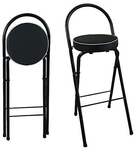 Sgabello da Bar Pieghevole per la Colazione,Sgabello Alto Pieghevoleda 65cm/70cm/75cm con Supporto per la Schiena e Poggiapiedi, Sedile Rotondo Imbottito per la Cucina di Casa (Color : Zwart, Size :