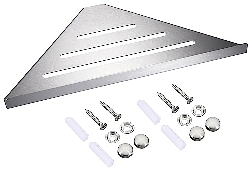 OLegei Étagère de douche d’angle, étagère murale triangulaire en acier inox | avec vis, panier de rangement pour salle de bain, cuisine, 30cm, argent
