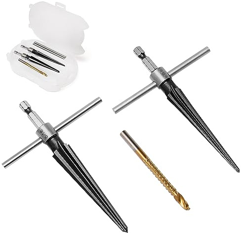 Mriuuod Handreibahle Werkzeug, 3-13 mm und 5-16 mm Kegelreibahle mit Steggriff, konische Reibahle mit 6 Keilfasen für Gitarre, Tischler, Geigenbauer