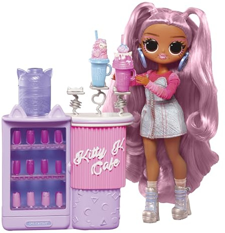 L.O.L. Surprise! OMG Sweet Nails - Kitty K Café - con 15 Sorpresas: Esmalte de uñas Real, Manicura a presión, Hojas de Pegatinas, Purpurina, 1 Muñeca de Moda y Más - para Niños +4 Años
