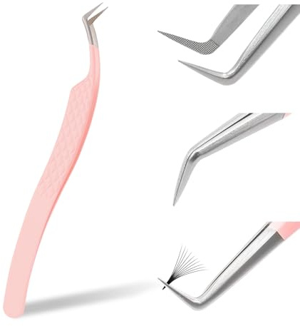 FADVAN Pincett För Ögonfransförlängning För Professionell Ögonfransförlängning, Böjd Pincett I Rostfritt Stål, Fristående Pincett, Rosa (Universalpincett)