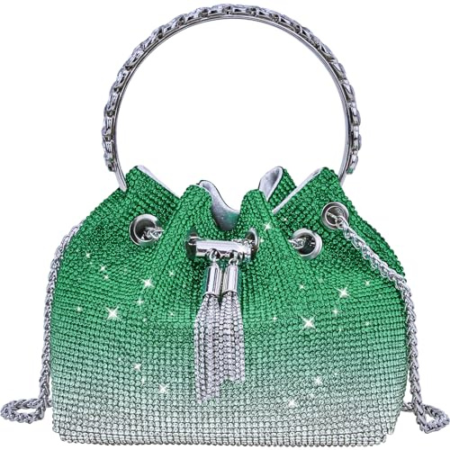 TOPALL Clutch Glitzer Damen,Silber Abendtasche,Handtasche Diamant Tasche Schultertasche Silber mit Reißverschluss, Strasssteine Clutches Brieftaschen Umhängetasche für Party Freizeit Date(B-Grün)