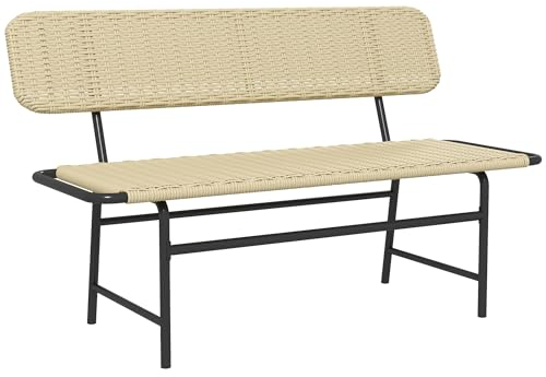 Outsunny Polyrattan Sitzbank 2-Sitzer Gartenbank Rattanbank ohne Armlehne, Balkonbank Gartenmöbel bis 250 kg belastbar, für Balkon, Terrasse, Metall, Khaki