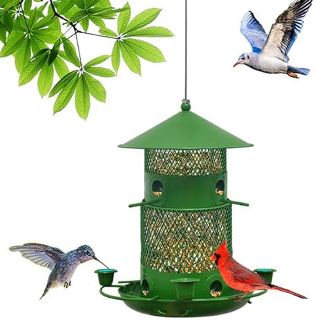 Osznmmg Vogelfutterstation zum Aufhängen, 21,5 cm, wetterfeste Vogelfutterstation für Nüsse, Erdnüsse, Eichel, Edelstahl Wildvogel-Futtersäule grün
