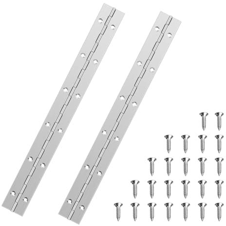 ZSRVAJ 2 PCS Piano Hinges, 12 Long Stainless Steel, Chrome Plated, Surface & Flush Mount, 24 Holes, Silver