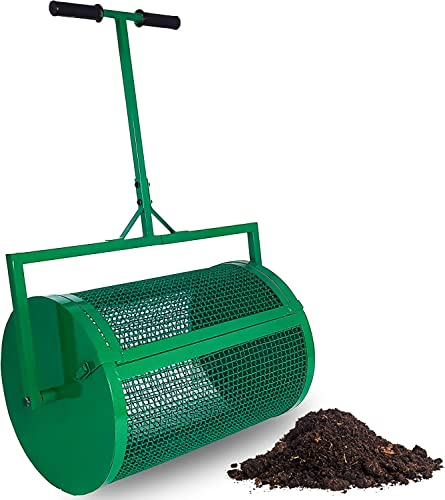 OSBELE Esparcidor de abono, Cesta de Malla metálica de 24 Pulgadas, esparcidores de césped y jardín, esparcidor de estiércol de Fertilizante de Empuje de Malla metálica Resistente para césped y Jar