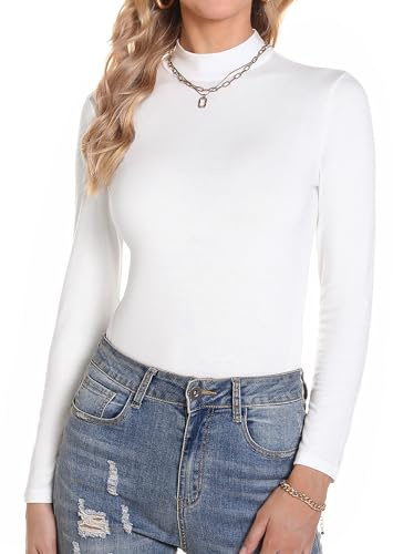 Aottori Maglia Donna Cotone Maglietta Collo Alto Lupetto Manica Lunga Dolcevita Aderente Sottogiacca Invernale Basic Top Elegante Bianco M