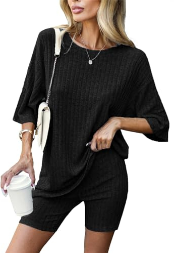 Zetieny Schlafanzug Damen Pyjamas Set Kurzarm Nachtwäsche Set Zweiteiliger Casual Sommer Sleepwear