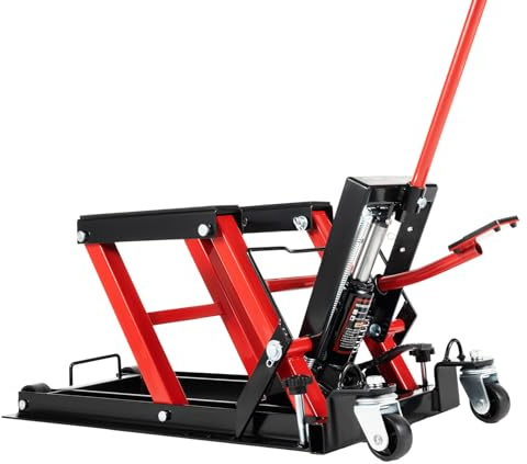 Motorradheber 680kg Motorradhebebühne Motorrad Hydraulisch HebebüHne Montagebock Motorrad Hebebühne Quad hydraulische Motorradhebebühne Montagebock Klapp Hebebühne (Rot)