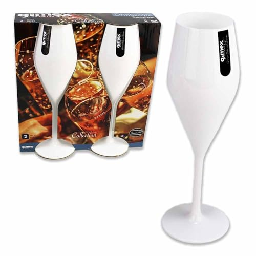 BEMIRO Weißes Sektglas-Set aus Kunststoff - 2 Stück, 200 ml, BPA-frei, Spülmaschinengeeignet