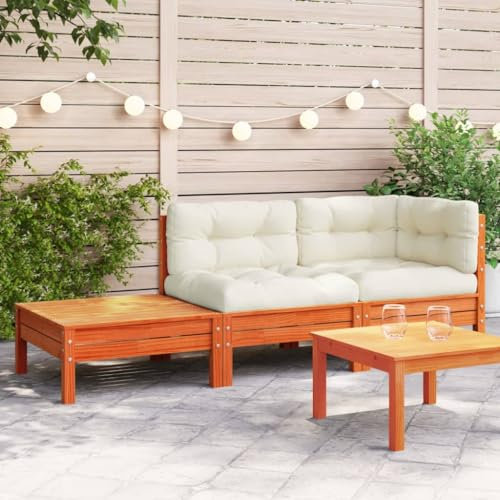 Tidyard Gartensofa mit Kissen und Fußhocker Balkon Terrasse Terrassenmöbel Balkonlounge Lounge Gartenmöbel,Loungemöbel Gartenlounge, Balkon, Garten Möbel,Garnitur Massivholz Kiefer