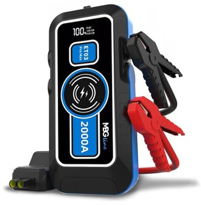 MBG line® Starthilfe Auto 2000A, Car Battery Booster 16000mAh für bis zu 6.0L Benzin oder 4.0L Diesel Motoren | Wireless QI 15W Ladegerät | LED-Taschenlampe mit Powerbank Funktion