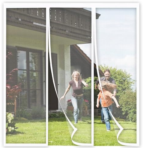 Premium Slim Fliegengitter Plissee für tür 225x230cm Weiß Alu Plisseetür Profi Insektenschutz - Rollo Alternative max.