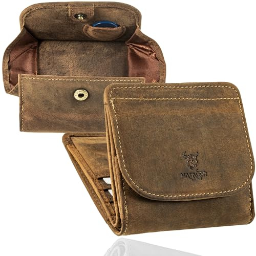 MATADOR Cartera pequeña para mujer de piel Viena, mini cartera para mujer con elegante caja de regalo, elegante cartera para hombre pequeña con bloqueo RFID, cartera pequeña de lujo para hombre con