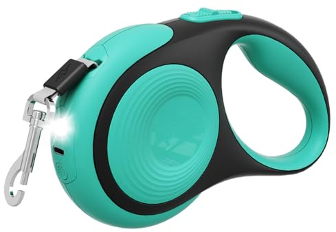 Einziehbare Hundeleine, 3/5 m, 30 kg, Robuste Hundeleine mit LED Taschenlampe, Einhandbremse Haustier Leine, Verwicklungsfreie Rollenleine für Kleine und Mittelgroße Hunde
