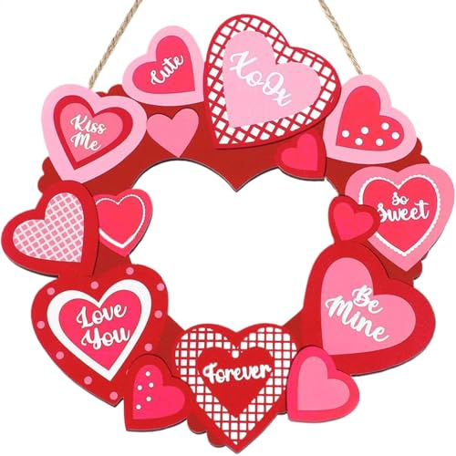 Corona de San Valentín, hecha a mano, en forma de corazón, decoraciones del día de San Valentín, colgador decorativo para puerta, letrero de pared festivo, adorno para colgar, decoración del hogar