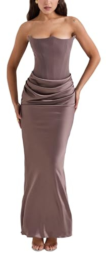 cffvdiz Sexy Corsetto Wrap Maxi Dress Estate Senza Maniche Slim Abiti Formali,Marrone,S