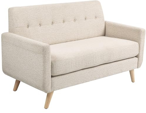 HOMCOM 2 Sitzer Sofa, Doppelsofa mit Samtoptik, Dickem Sitz- und Rückenkissen, Couch im Modern-Stil, Polstersofa mit Holzbeine für Schlafzimmer Wohnzimmer, Beige