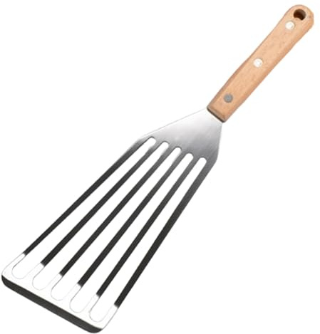 Espátula profesional de acero inoxidable para pescado, espátula de metal flexible ranurada para cocinar, freír, parrilla, apta para lavavajillas (tamaño grande de 12.6 pulgadas)