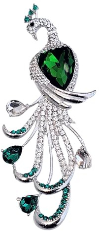 GFM® Pfau Brosche groß mit Kristall und Strass - Weihnachten, Geburtstag, Muttertag, Valentinstag, Hochzeitstag, Large, Metall