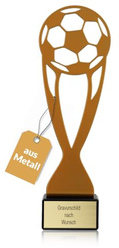 Pokal mit Gravur Wunschtext, Gold, 21 cm | Personalisierte Auszeichnung für Fußball WM & Sport Events, inkl. Marmorsockel, Geschenk-Trophäe für Kinder