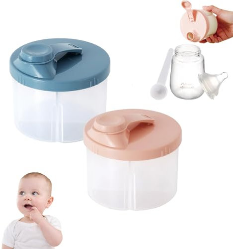 Formula Powder Pots, 2Pcs Baby Formula Powder Dispenser with Rotatable Cover,Travel, and Office, 8.5 cm x 6 cm, Includes 10g Milk Powder Spoon