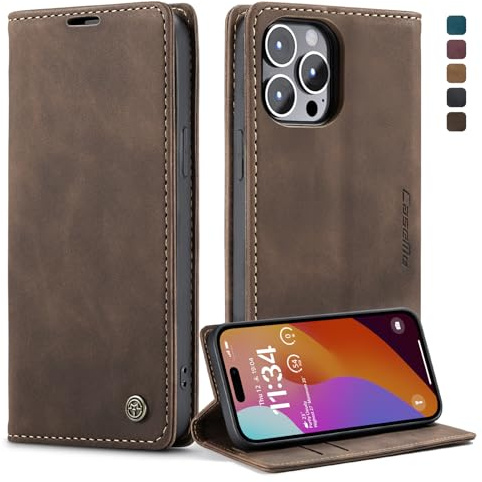 Monweicz Cover Compatibile con IPhone 15 Pro, Custodia Portafoglio con Slot per Scheda, Protezione Completa Premium in Pelle PU, Flip Libro Magnetica IPhone 15 Pro, Caffè