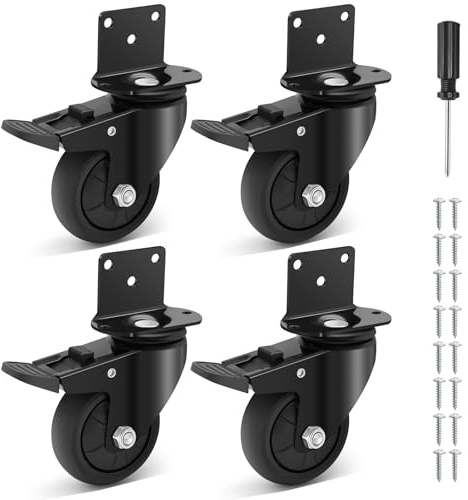 Humagineer 75mm Ruedas para Muebles Pesados con Placa de Montaje en L, Silenciosas y Suaves, Ruedas Pequeñas con 4 Frenos, Ruedas Giratorias para Mesa, Armario, Cuna, Capacidad de Carga 450kg, Negro