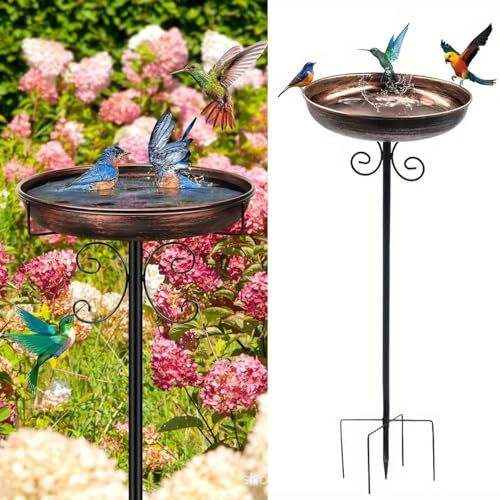 Generisch Vogeltränke aus Metall,Frostsichere Wildvoge,Wasserstelle für Garten & Balkon , Stabile Standfütterung mit Antirutsch-Basis,Winterfeste Gartendeko (82cm Kupfer)