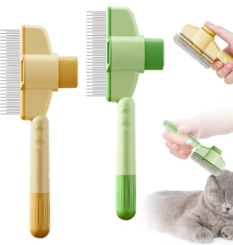 Alovez 2 Stück Flohkamm für Katzen, Selbstreinigender Flohkamm und Fellpflegebürste für Haustiere, Tierhaaren Fellpflegebürste von Schuppen oder Läusen, Haustierkamm für Hunde und Katzen