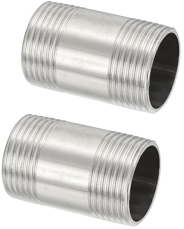 PATIKIL 304 Stainless Steel Pipe Fitting, 2 Pack 1 BSP Male x 1 BSP Male Threaded 2 Length Nipple Cast Pipe for Extending Piping, Silver