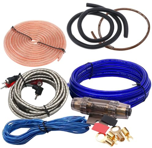 LKRXW 8GA Kfz Verstärker Kabelsatz 8 AWG Auto Audio Endstufen Kabel Satz 1800W Stereo Subwoofer Installationsatz Endstufe Anschluss Set Stromkabel RCA Lautsprecherkabel Sicherungs