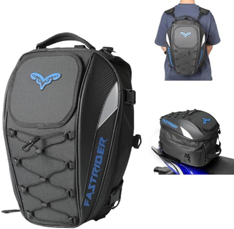 Oamger Motorrad-Satteltasche, Motorrad-Schwanztasche, tragbare wasserdichte Rucksack- und Gepäcktaschen für Motorradhelme, doppelte Verwendung, erweiterbare Kapazität 37L, Gepäck und Transport von