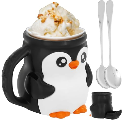 Guniata Pinguin Eisbecher,Wiederverwendbar Eiscremehalter aus Harz in Pinguinform mit Snackfach,für Filmabende und Poolpartys(Stil 2)